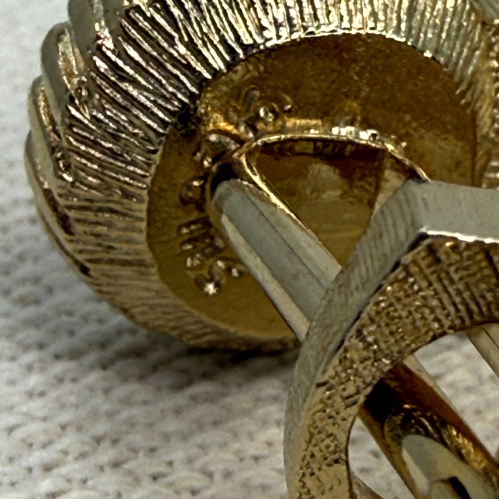 Vintage Swank Mesh Wrap Cufflinks Amber Crystal Rivoli Stone MCM Gold Tone - Picture 7 of 10